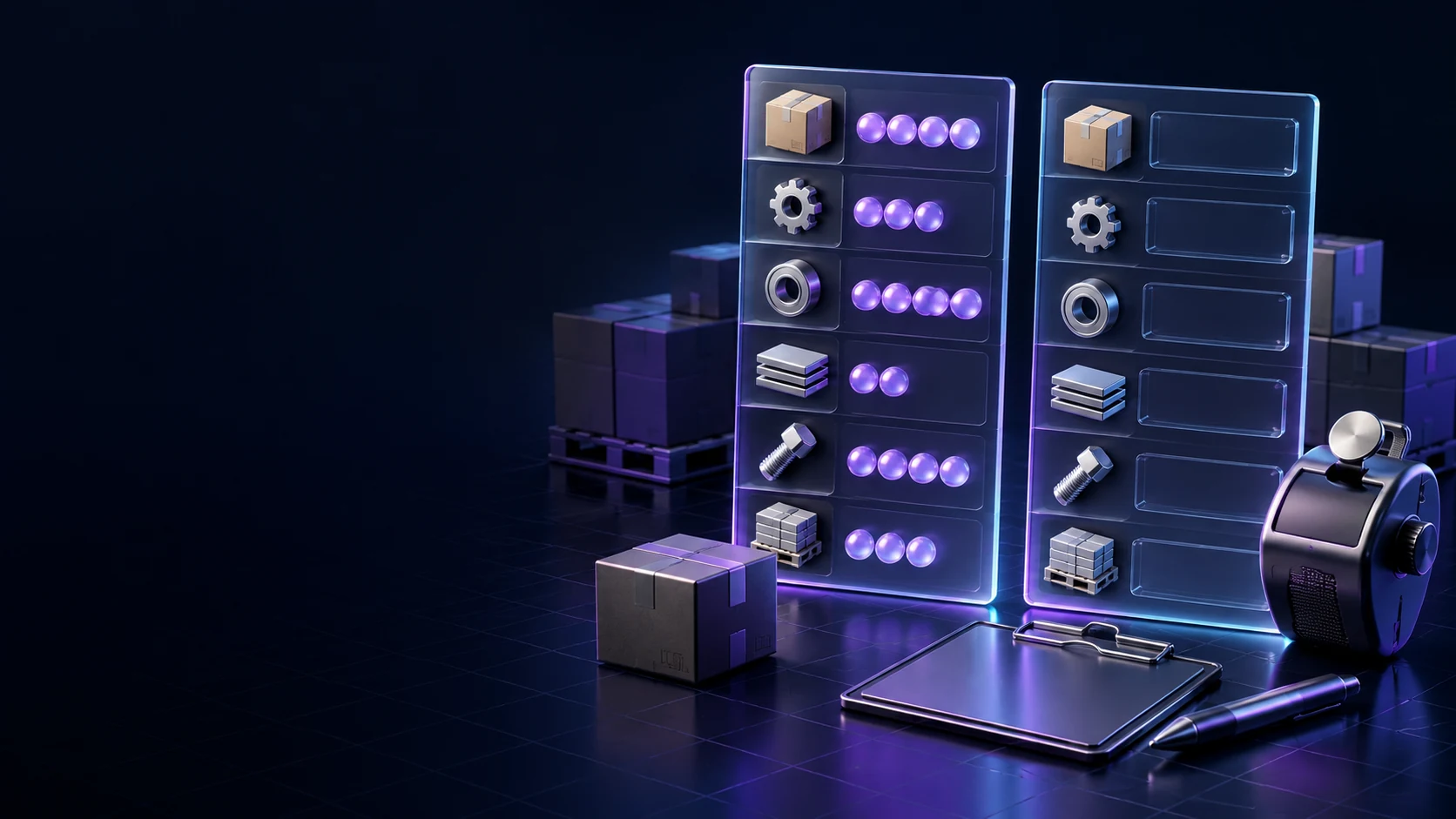 Тематическая 3D-иллюстрация: Подготовить инвентаризацию с учётными остатками и пустым фактом