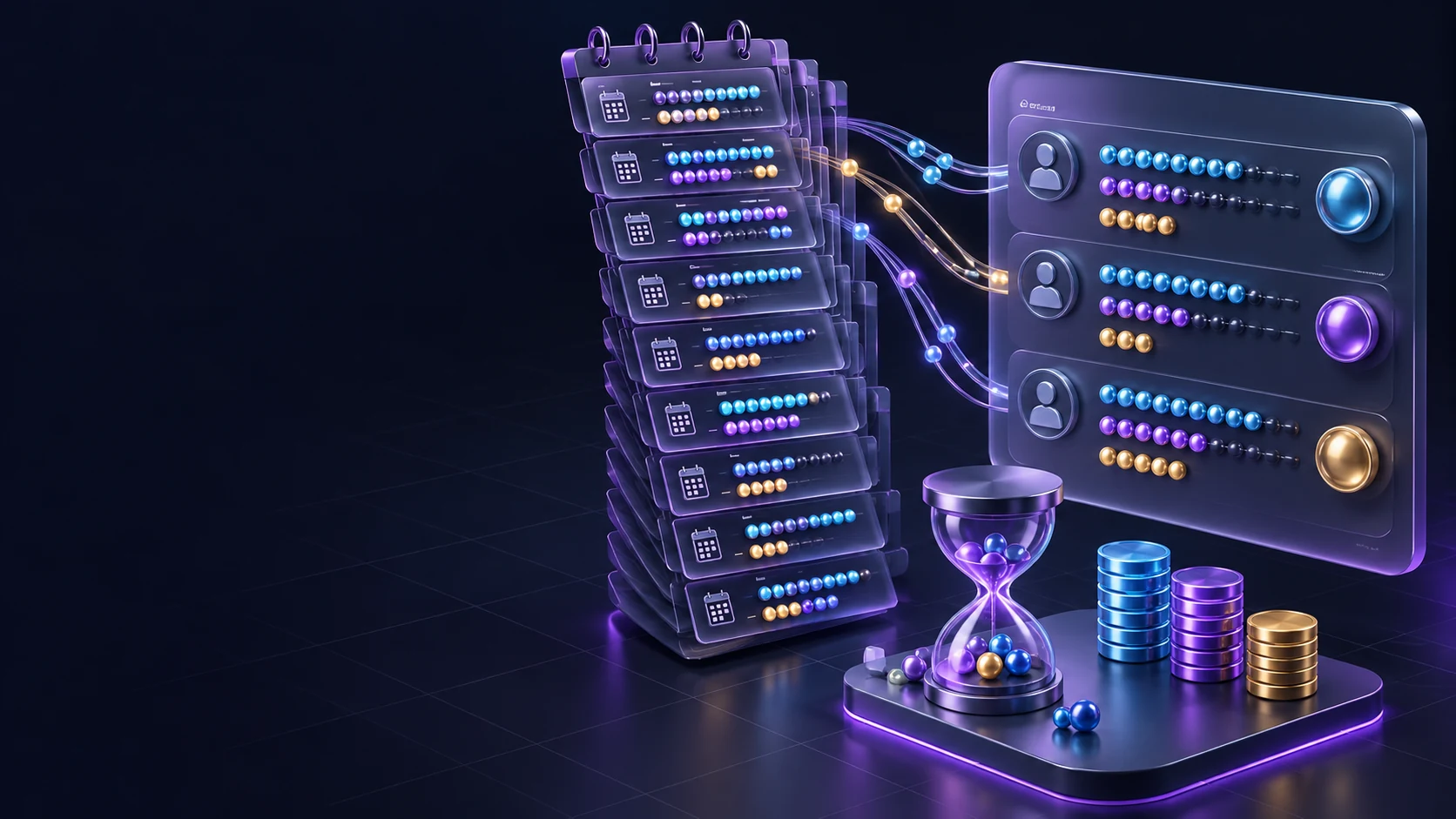 Тематическая 3D-иллюстрация: Заполнить табель итоговым временем за период