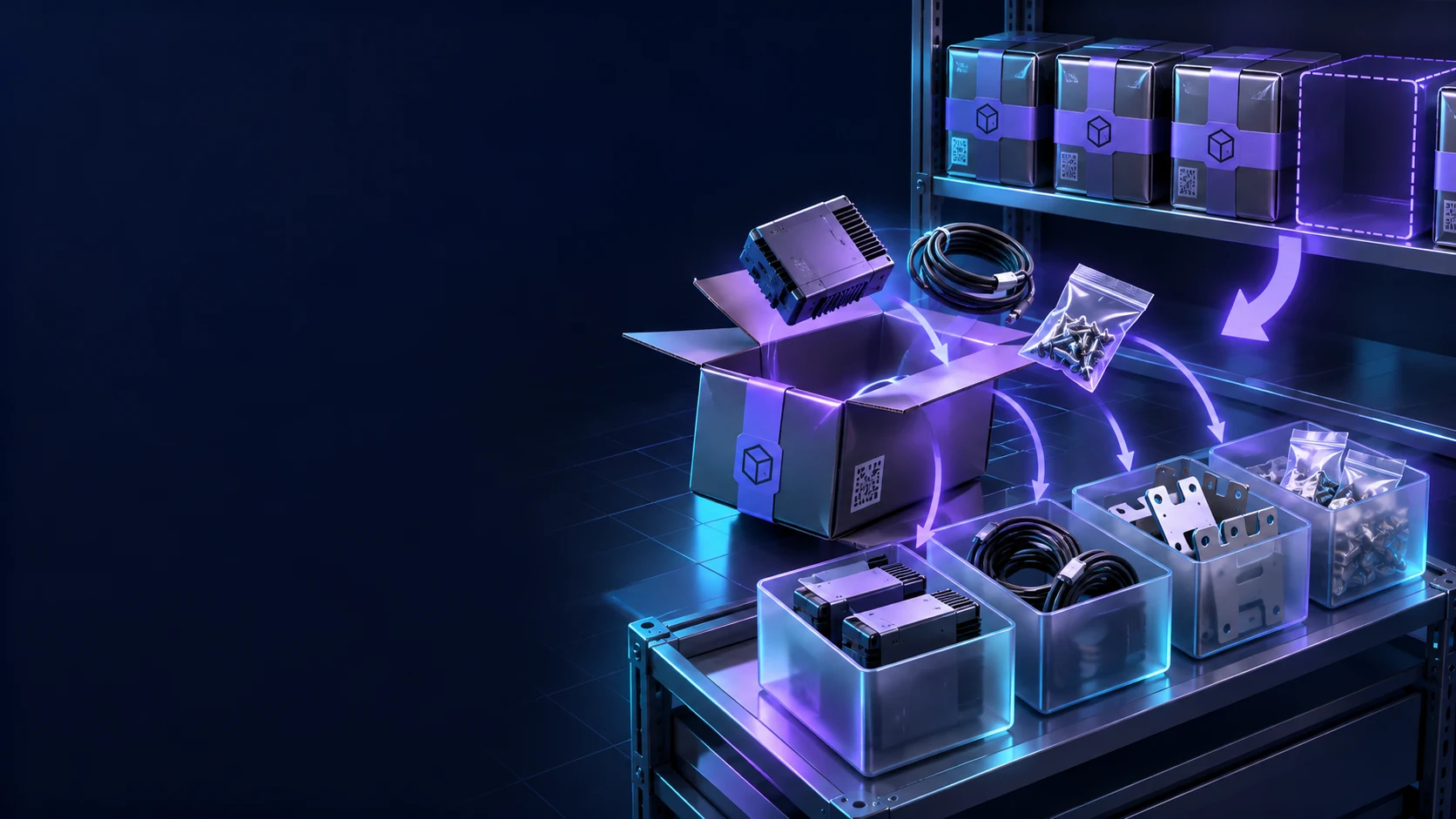 Тематическая 3D-иллюстрация: Как разобрать комплект на складские компоненты