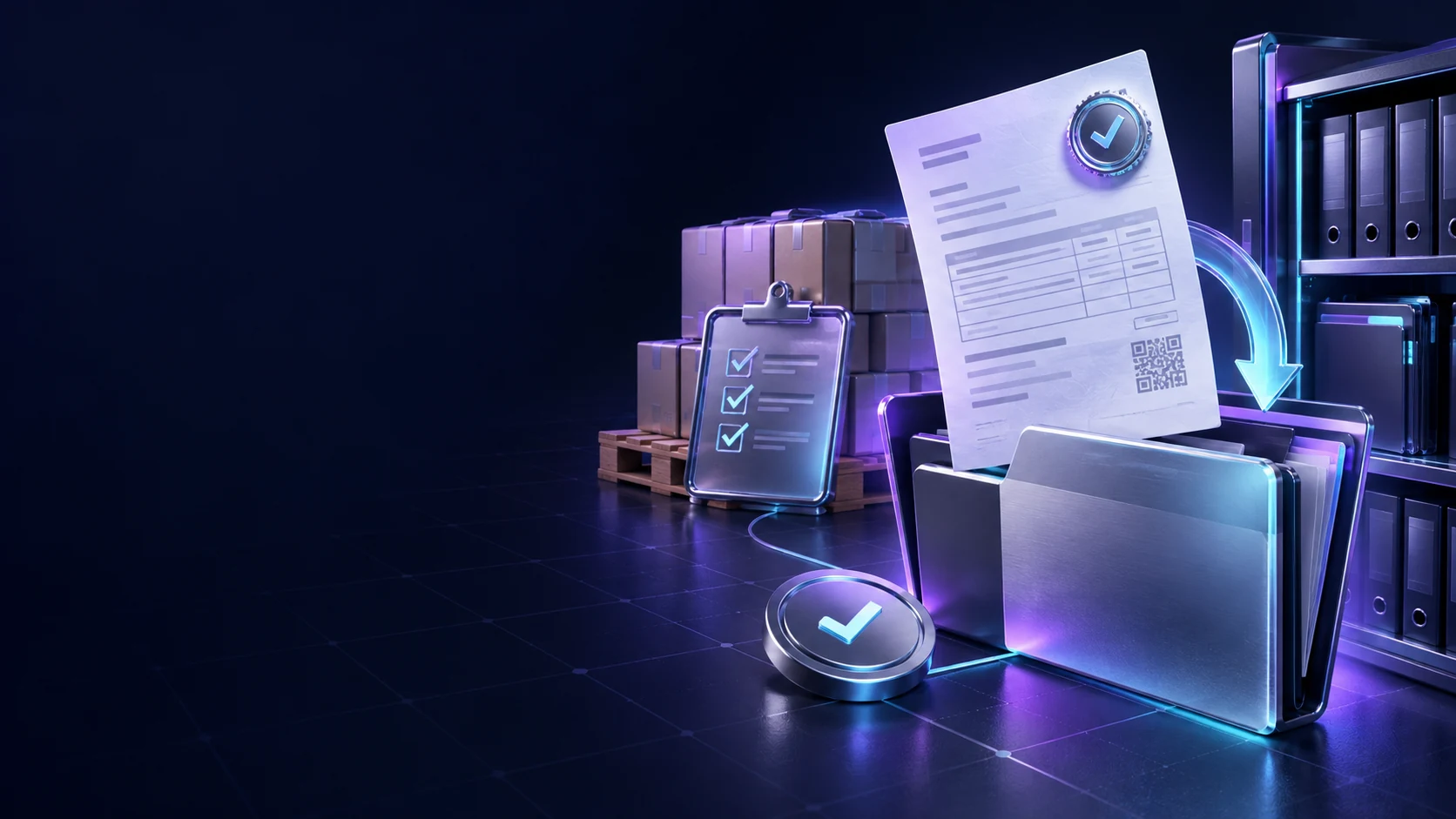 Тематическая 3D-иллюстрация: Как зарегистрировать полученный счёт-фактуру по поступлению