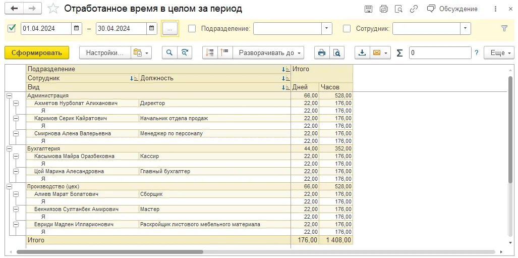 Как проверить отработанное время по сотрудникам: шаг 3